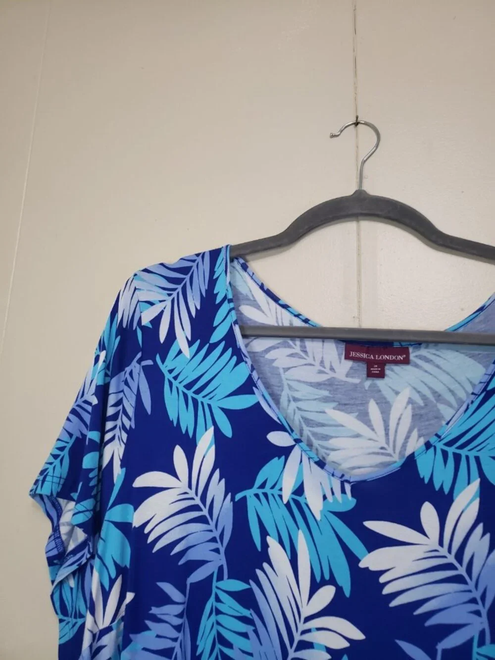 Jessica London Women Plus 28 Maxi Dress Blue Hawaiian Resort Wear Beachy Stretch - Picture 3 of 6